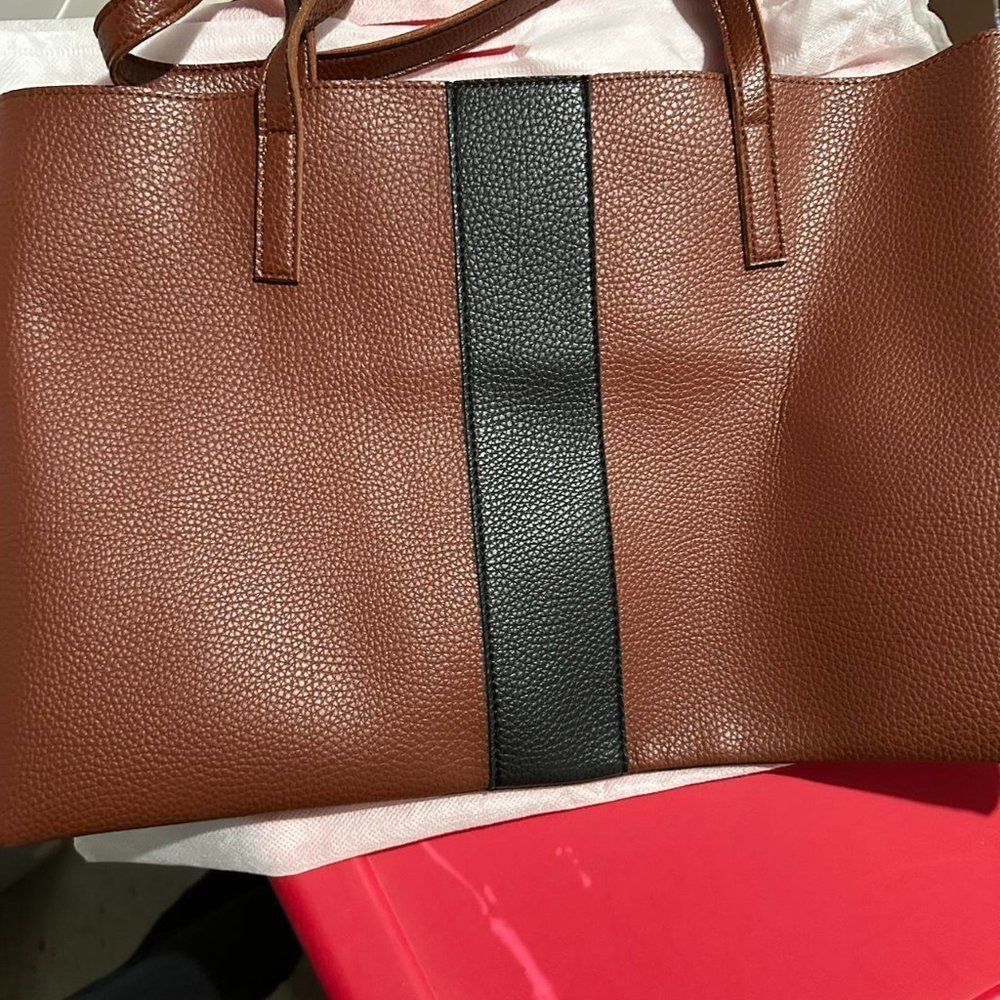 Vince Camuto Black and Brown Stripe Luck Tote New